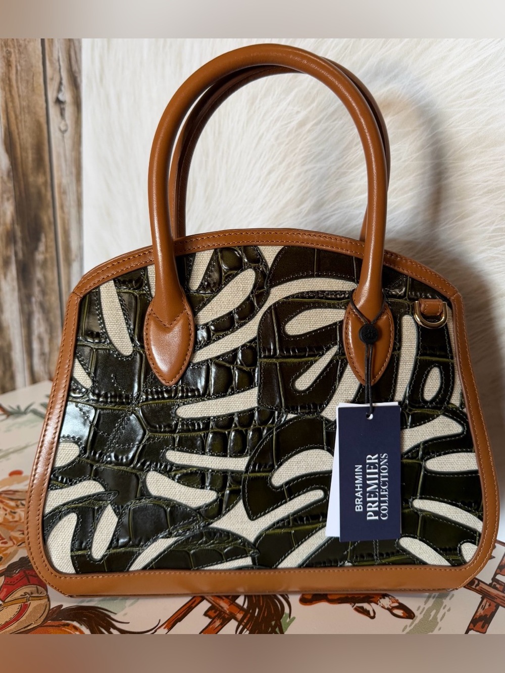 FIRM Brahmin Rosetta Cacti Green Abrigado Leather NWT $445 - Picture 2 of 16